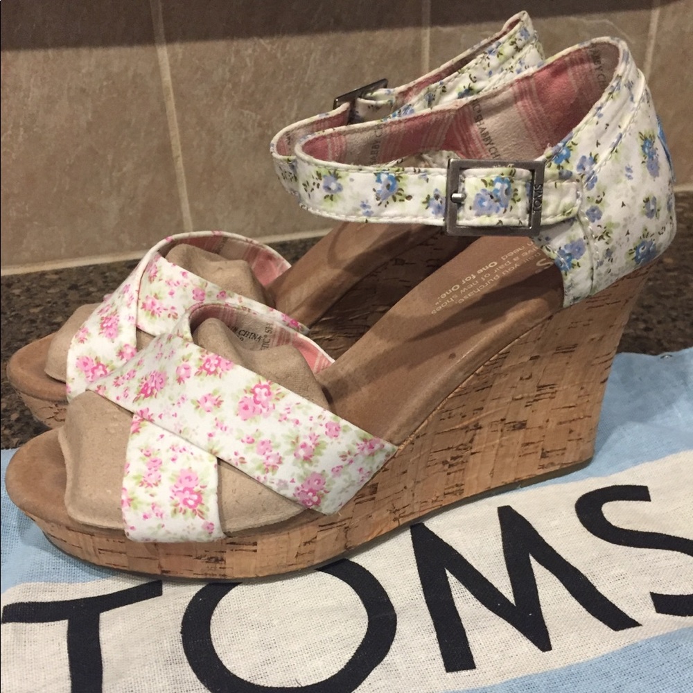 TOMS Floral Sandal Wedge